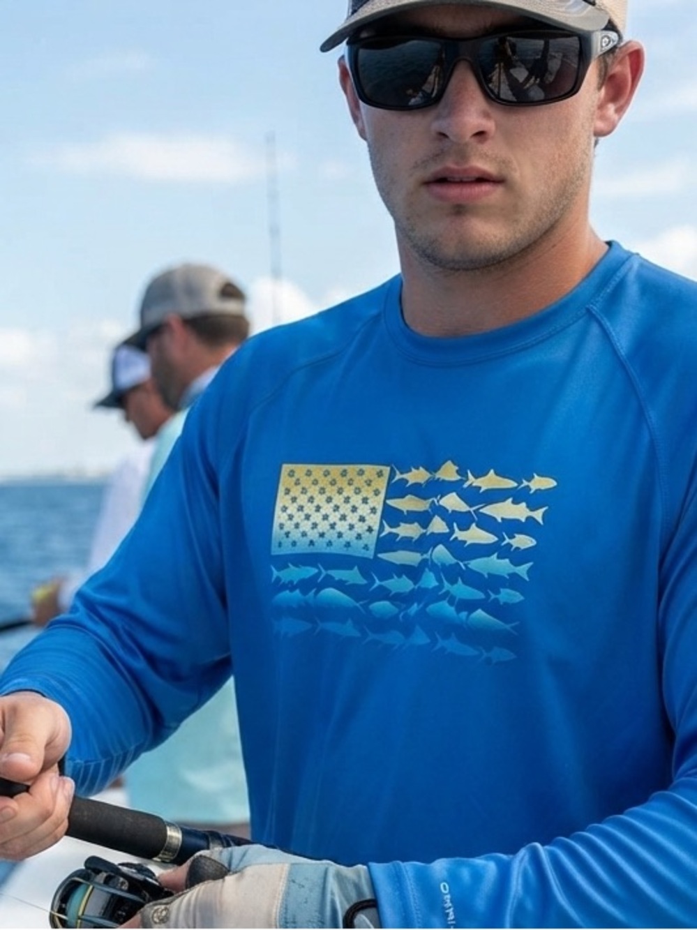 Columbia PFG Terminal Tackle Fish Flag Long Sleeve Shirt XXL Blue